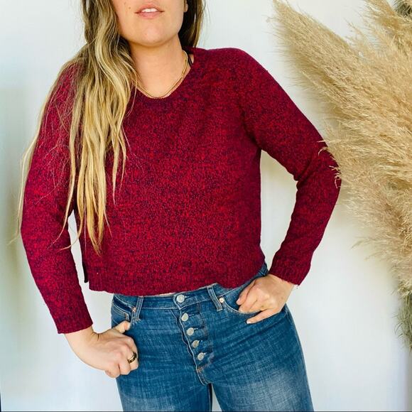 3/$20 H&M DIVIDED Red Blue Marled Knit Cropped Crop Chunky Pullover Cozy Sweater - Picture 2 of 7